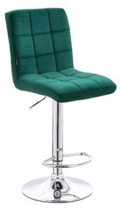 Velurová barová židle TOLEDO na stříbrné podstavě - zelená