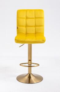 Velurová barová židle TOLEDO na zlaté podstavě - žlutá
