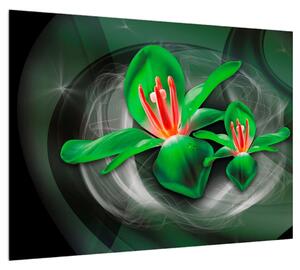 Moderní zelený obraz květů (70x50 cm)