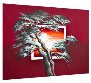 Moderní obraz stromu a východu slunce (70x50 cm)