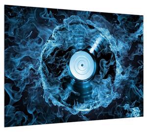 Obraz gramofonové desky v modrém ohni (70x50 cm)