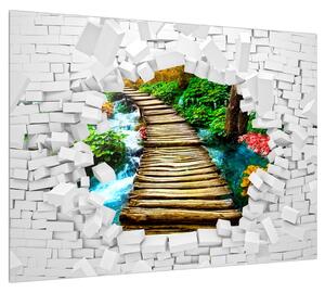 Obraz dřevěného chodníčku přes řeku (70x50 cm)
