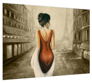 Obraz ženy a Eiffelovy věže (70x50 cm)