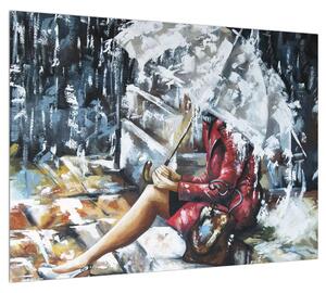 Obraz ženy pod deštníkem (70x50 cm)