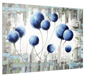 Abstraktní obraz - modré balónky (70x50 cm)