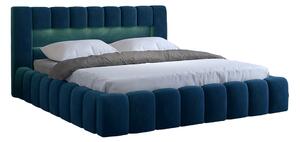 Manželská postel 140 cm Luxa (tmavě modrá) (s roštem, úl. prostorem a LED). Vlastní profesionální přeprava až k Vám domů 1041556