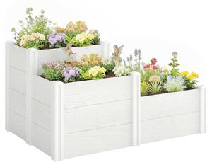 Outsunny 3patrový stohovatelný vyvýšený záhon s otevřeným dnem – modulární vinylový truhlík pro zahradu a balkon, 120 x 80 x 64 cm, bílý | Aosom