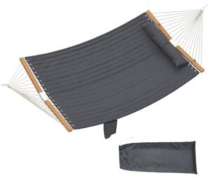 Outsunny prošívaná dvoumístná venkovní houpací síť s opěrkou hlavy, kapsou na časopisy a rozepřením z buku, 200 × 140 cm — šedá | Aosom