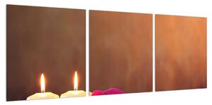 Relaxační obraz svíček s orchidejí (90x30 cm)