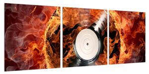 Obraz gramofonové desky v ohni (90x30 cm)