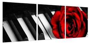 Obraz růže a klavíru (90x30 cm)