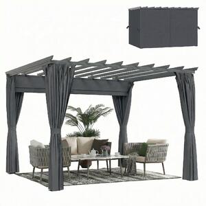 Outsunny pergola přibližně 3,6 × 3,0 m — hliníkové zastřešení terasy se zatahovací střechou, volně stojící, tmavě šedá | Aosom