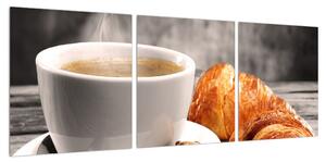 Obraz šálku kávy a croissantu (90x30 cm)