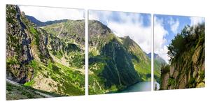 Obraz horské krajiny s jezerem (90x30 cm)