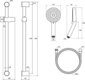 Ravak - Sprchový set - Ruční sprcha Flat M, tyč 66,5 cm, hadice - chrom