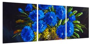 Obraz modrých květů ve váze (90x30 cm)