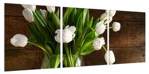 Obraz bílých tulipánů ve váze (90x30 cm)