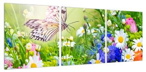 Obraz letních květů s motýlem (90x30 cm)