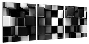 Abstraktní černobílý obraz - kostky (90x30 cm)