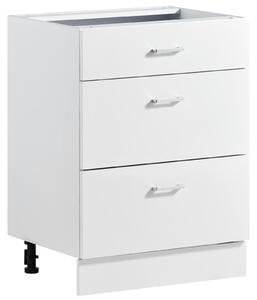 VEVOR Podstavní skříňka 600x475x815 mm (ŠxHxV), laminovaná dřevotříska, bílá, do kuchyně, prádelny nebo koupelny, bez pracovní desky, ve stylu Shaker, se 3 zásuvkami, systémem jemného zavírání a povrchovou úpravou 3M