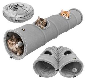 Purlov 28241 Interaktivní tunel pro kočky s míčkem 120 x 25 cm, šedý