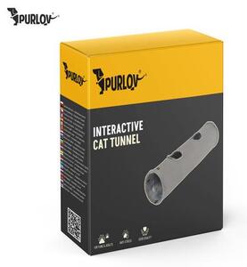 Purlov 28241 Interaktivní tunel pro kočky s míčkem 120 x 25 cm, šedý