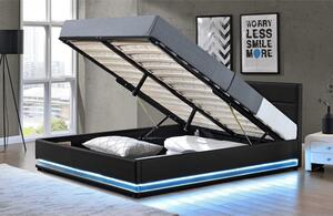 Tempo Kondela Čalouněná postel BIRGET NEW 160x200, s úložným prostorem a LED osvětlením, černá