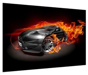 Obraz auta v ohni (90x60 cm)
