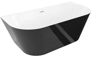 Mexen Oval Slim, volně stojící vana ke stěně, 170 x 80 cm, bílá-černá, ocelový přepad, 52661708075-97