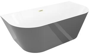 Mexen Oval Slim, volně stojící vana ke zdi, 170 x 80 cm, bílá-šedá, zlatý matný přepad, 52661708062-55