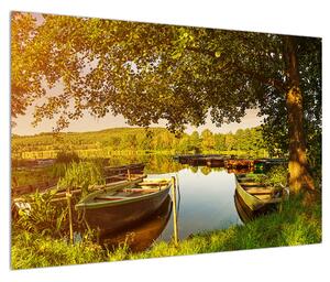 Letní obraz loďky na jezeře (90x60 cm)