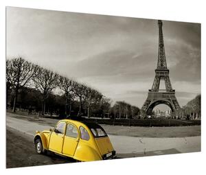 Obraz Eiffelovy věže a žlutého auta (90x60 cm)
