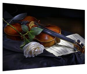 Obraz růže a houslí (90x60 cm)