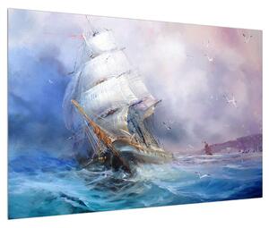 Obraz lodě na rozbouřeném moři (90x60 cm)