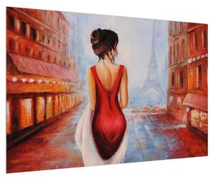 Obraz ženy a Eiffelovy věže (90x60 cm)