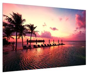 Obraz pláže s palmami a sluncem (90x60 cm)