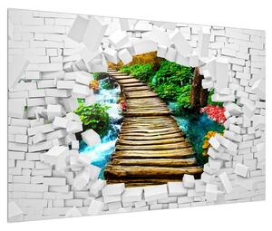 Obraz dřevěného chodníčku přes řeku (90x60 cm)