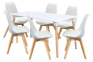 Jídelní stůl 160x90 QUATRO bílý + 6 židlí QUATRO bílé
