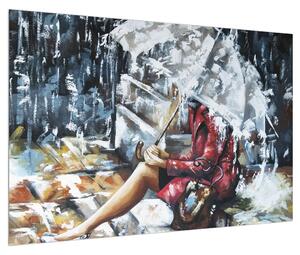 Obraz ženy pod deštníkem (90x60 cm)