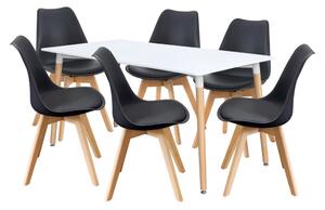 Jídelní stůl 160x90 QUATRO bílý + 6 židlí QUATRO černé