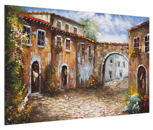 Obraz malované středomořské uličky (90x60 cm)