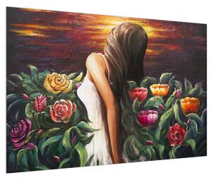 Obraz ženy a květin (90x60 cm)