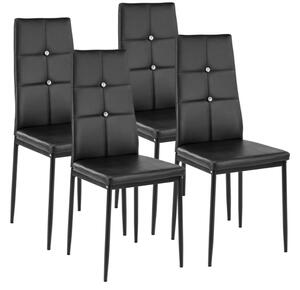 Tectake 4 Jídelní židle, ozdobné kamínky černá
