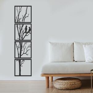 Dřevo života | 4dílný dřevěný obraz PTAČÍ STROM | Barva: Černá | Rozměry (cm): 40x160