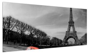 Obraz Eiffelovy věže a červeného auta (100x40 cm)