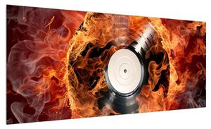 Obraz gramofonové desky v ohni (100x40 cm)