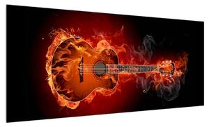 Obraz kytary v ohni (100x40 cm)