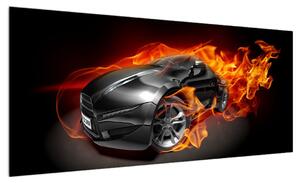 Obraz auta v ohni (100x40 cm)