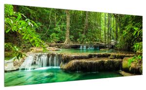 Obraz průzračného lesního toku (100x40 cm)