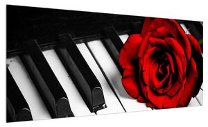 Obraz růže a klavíru (100x40 cm)